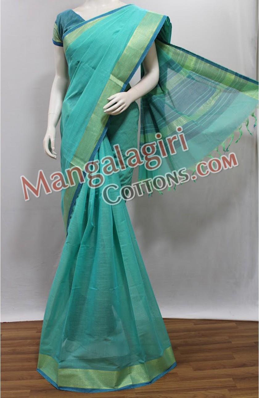 Mangalagiri Cotton Saree - Teal main image 0